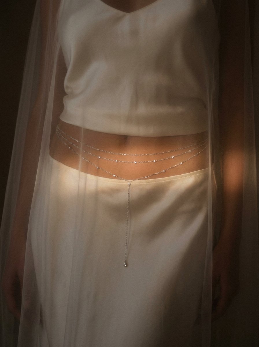 Dewfall — waist chain with a teardrop crystal drop