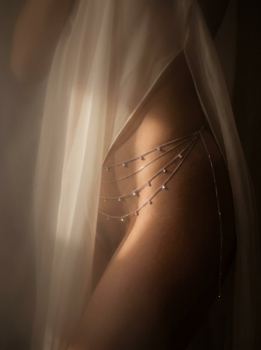 Bound Spring — three chains layered low across the hips