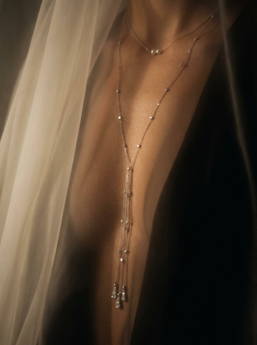 Flower That Speaks — Y-drop chest chain with crystal tassels