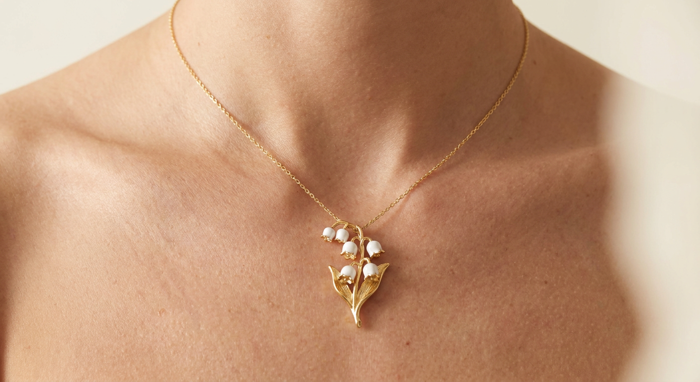 First Glance — gold necklace with lily of the valley pendant